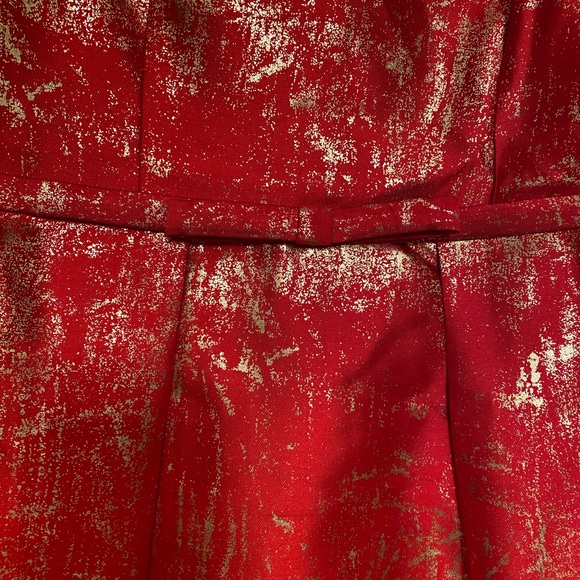 Valiant Paris Red Fit & Flare Metallic Gold Detail Mini Dress - Picture 3 of 7